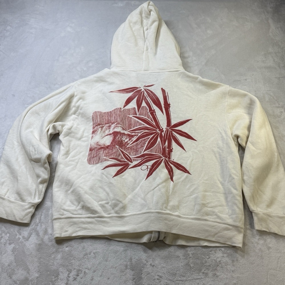 Vintage 80s OP Ocean Pacific Zip Hoodie USA Surf Skate Mens M Cream - Picture 2 of 9